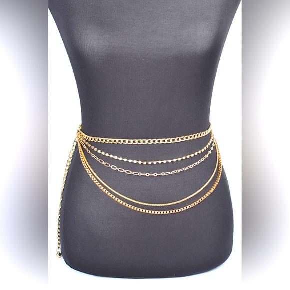 Rhinestone Chain Layered Statement Belt - Picture 1 of 6